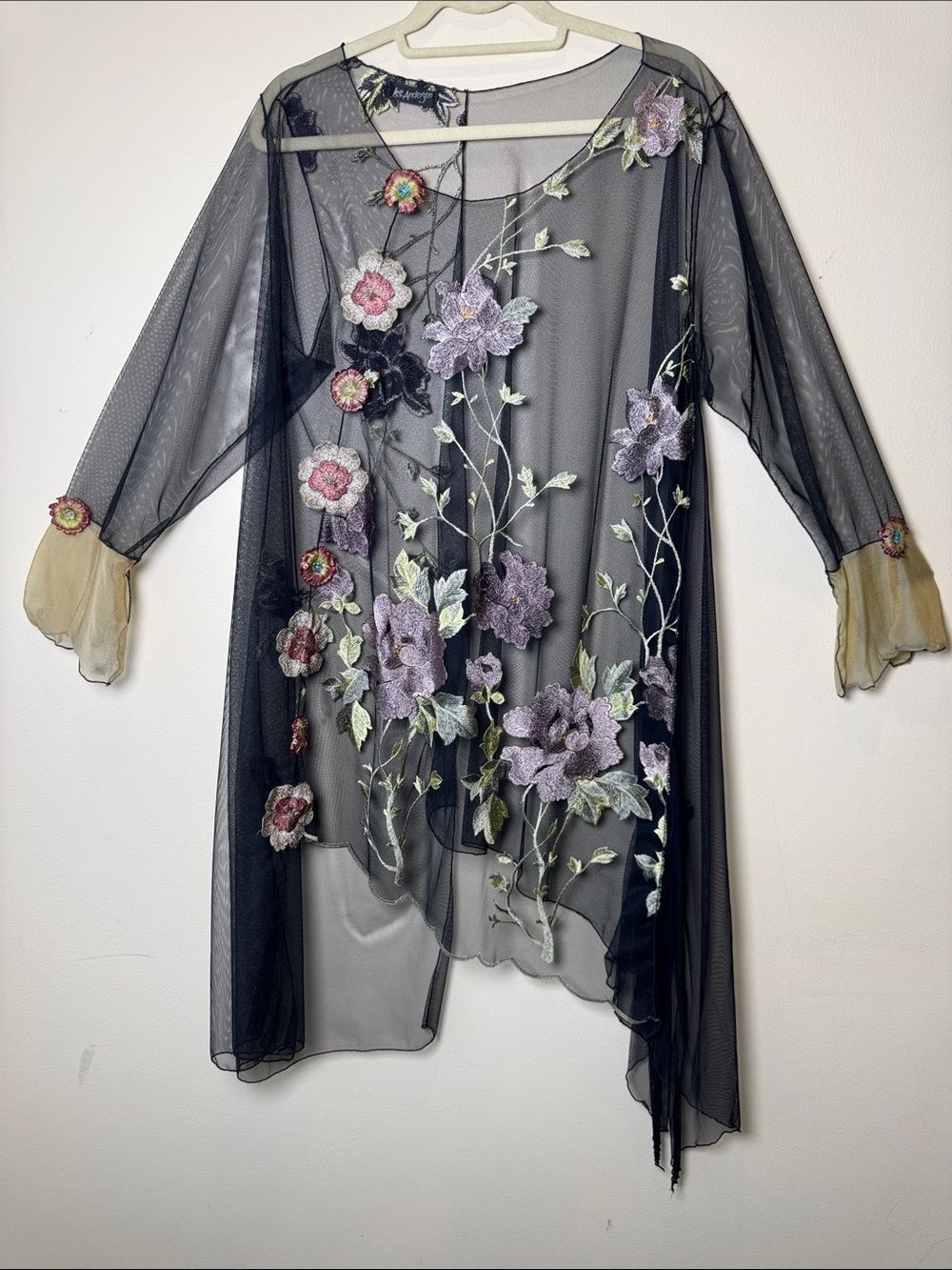 LEE ANDERSEN Black Sheer Floral Aplique Embroidered Tunic Layering Whimsigoth L?